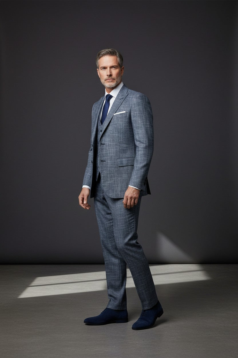 Vercini Chambray Elegance Three-Piece Suit - Charcoal Gray