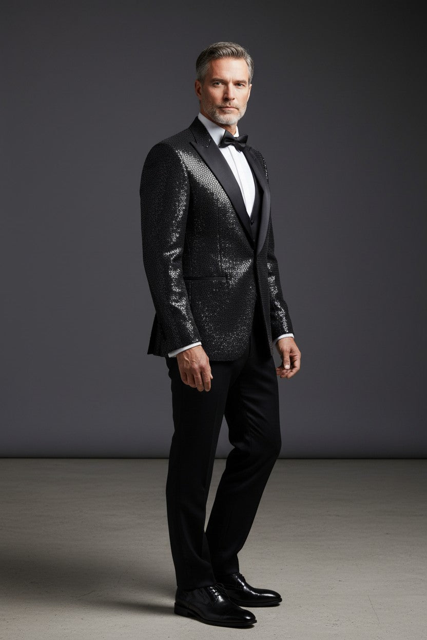 Slim Fit Shiny Tuxedo Suit with Vest