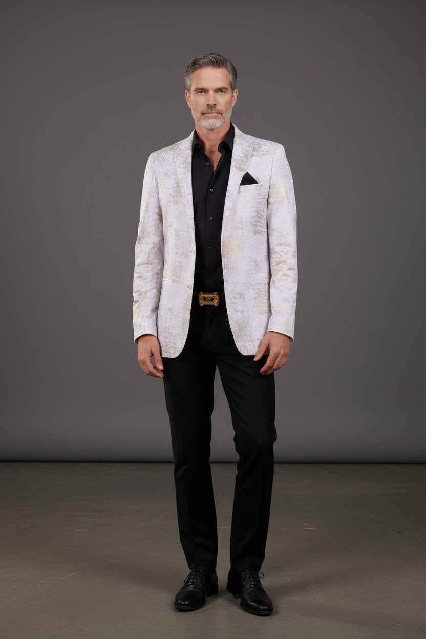 white gold/SILVER foiled detailed blazer
