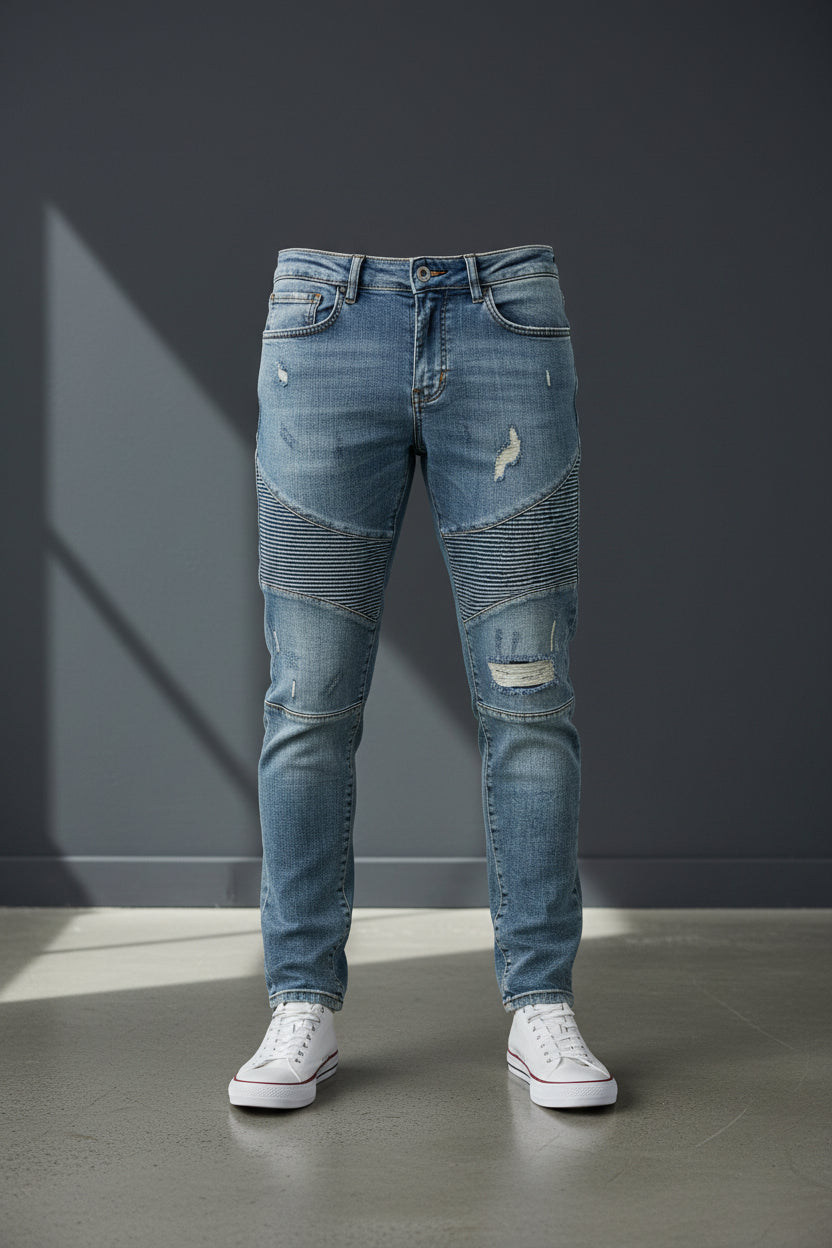 Distressed Moto Biker Jeans