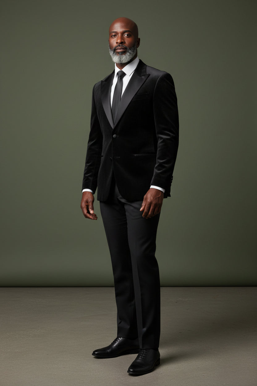 Vercini black velvet sport jacket with a satin trim on the lapel