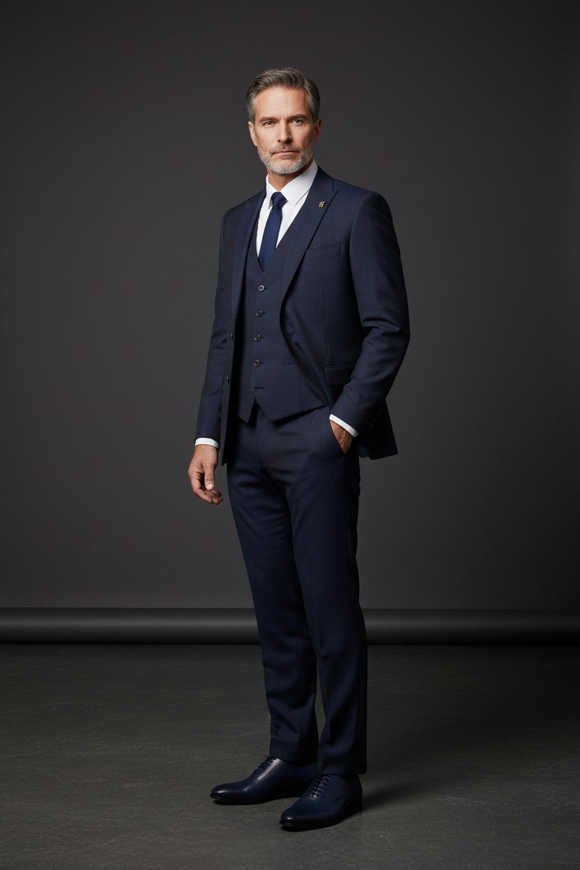 Navy Blue Three-Piece Suit – Modern Tailored Fit