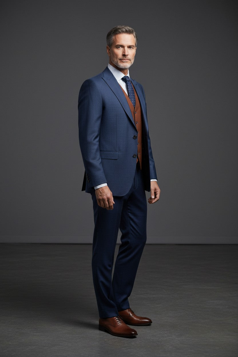 Vercini 3-Piece Classy Men's Business Suit with Reversible Vest