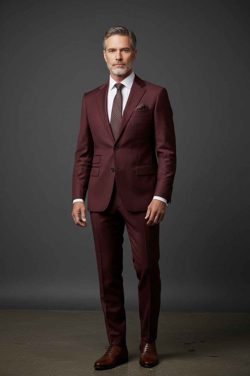 Solid Slim Stretch Wool Suit with Subtle Shine