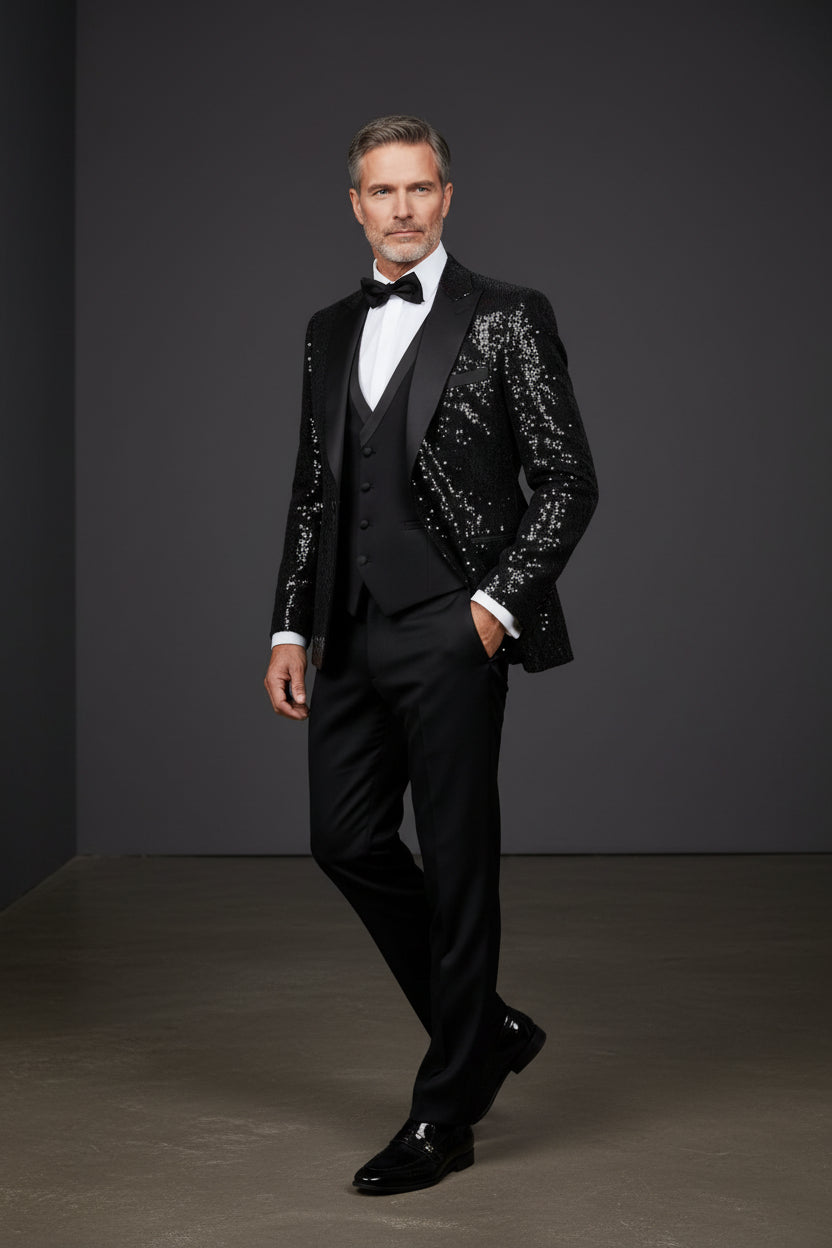 Black Tuxedo with Vest - Classic Formal Suit
