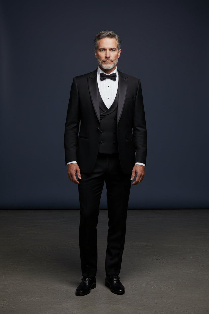 Vercini Regal Peak Lapel Tuxedo – 3-Piece Black Formal Set