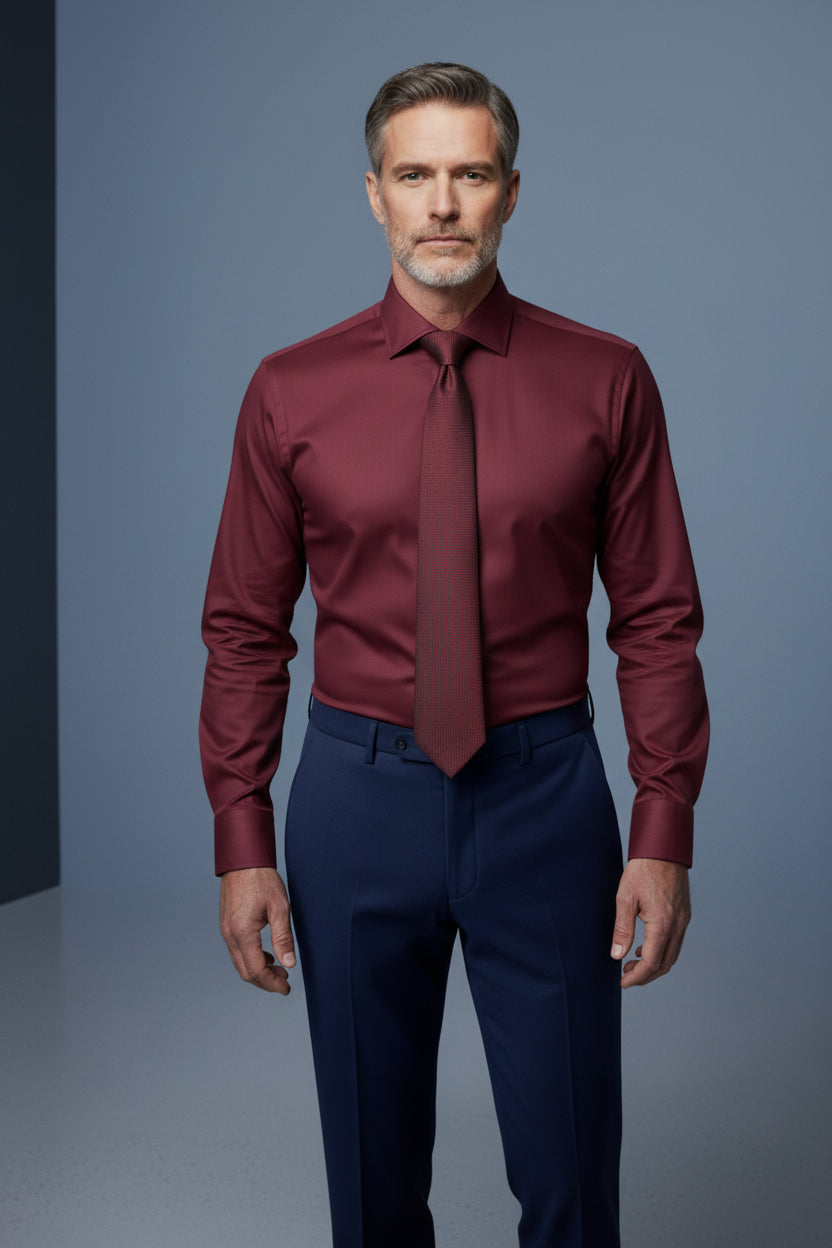 V Slim Fit Dress Shirt with French Cuff Option and Standard Buttons