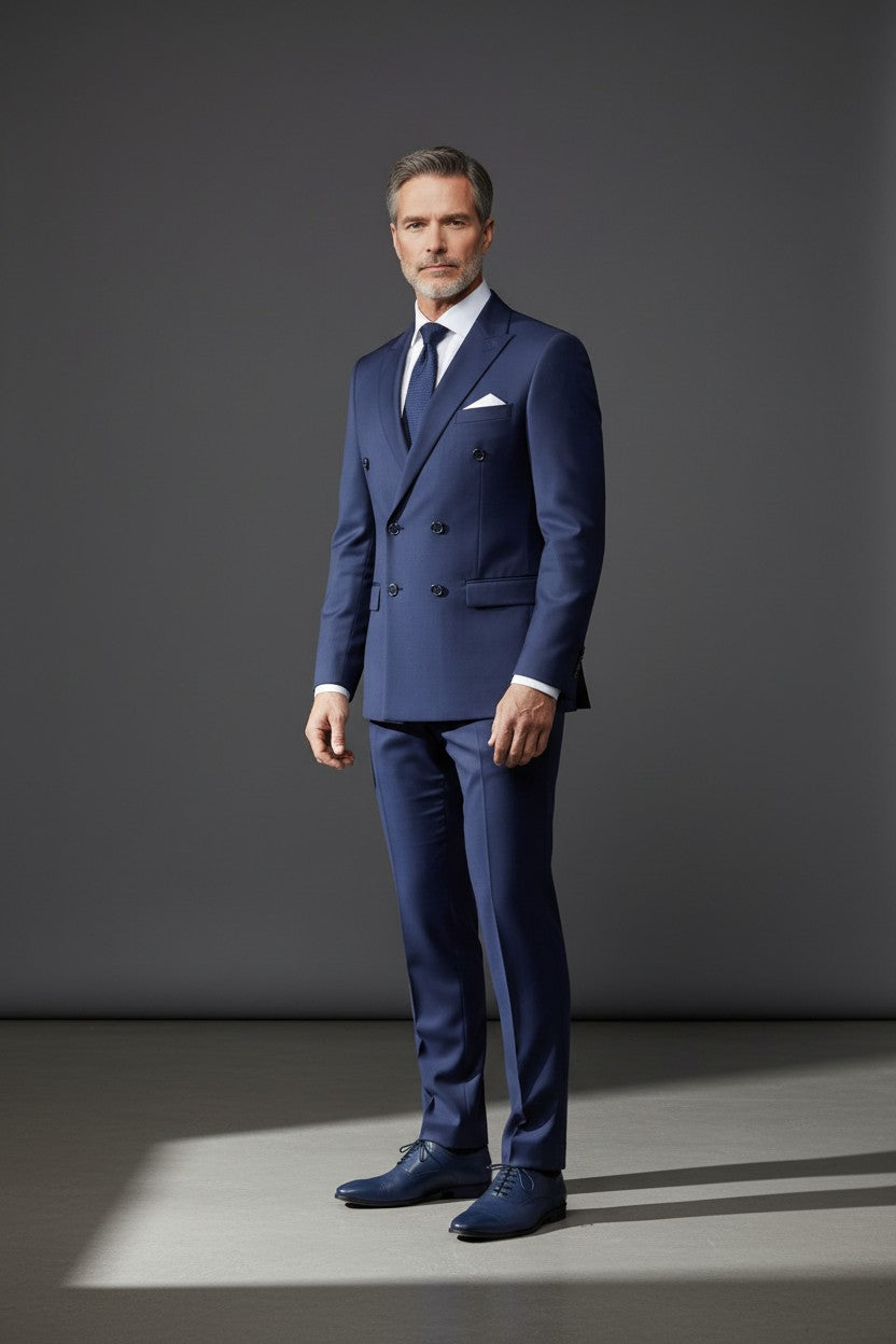 Men’s Solid Double-Breasted Slim Suit Set