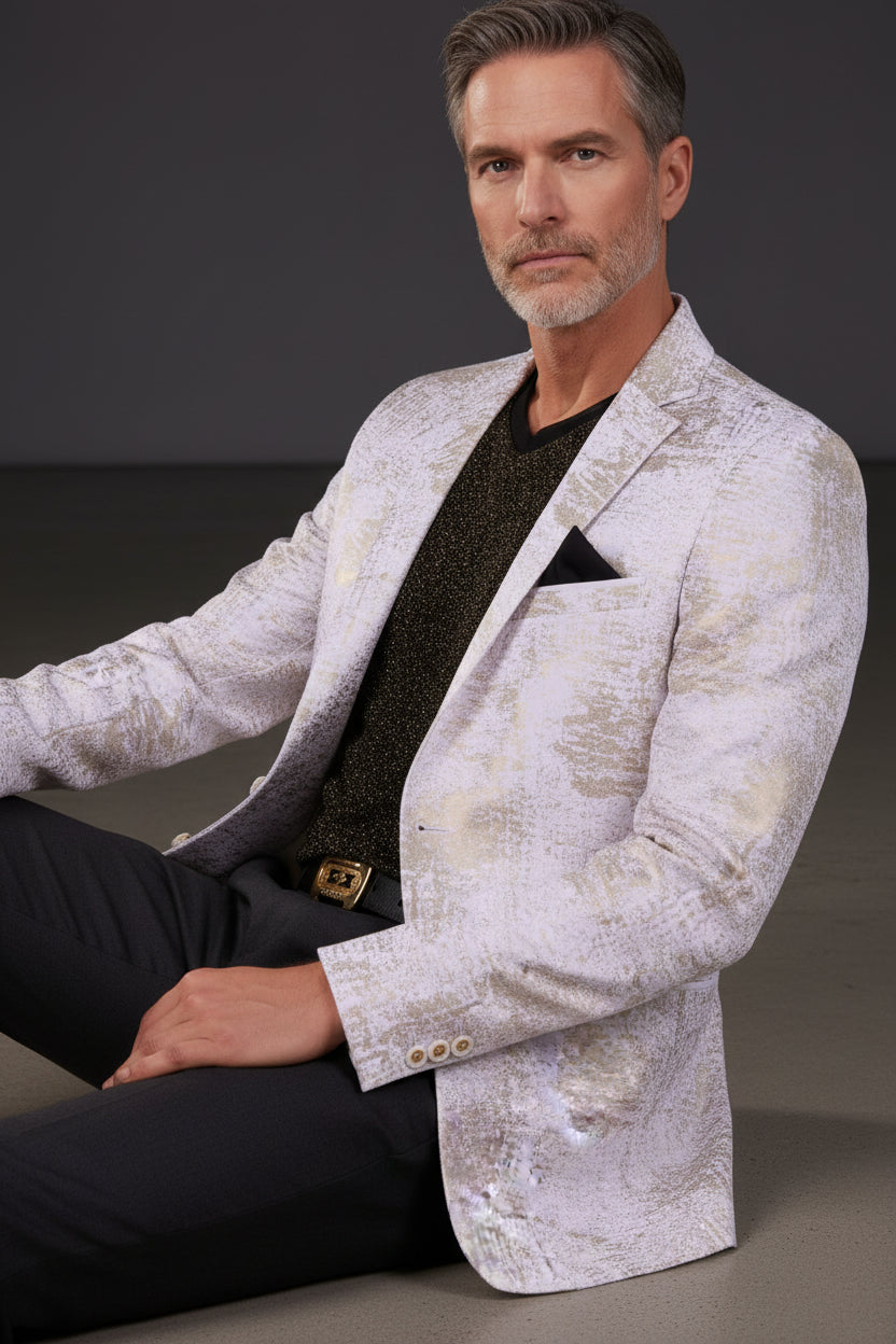 white gold/SILVER foiled detailed blazer