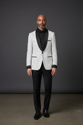 Black Polka Dot Blazer with Velvet Shawl Lapel | Vercini