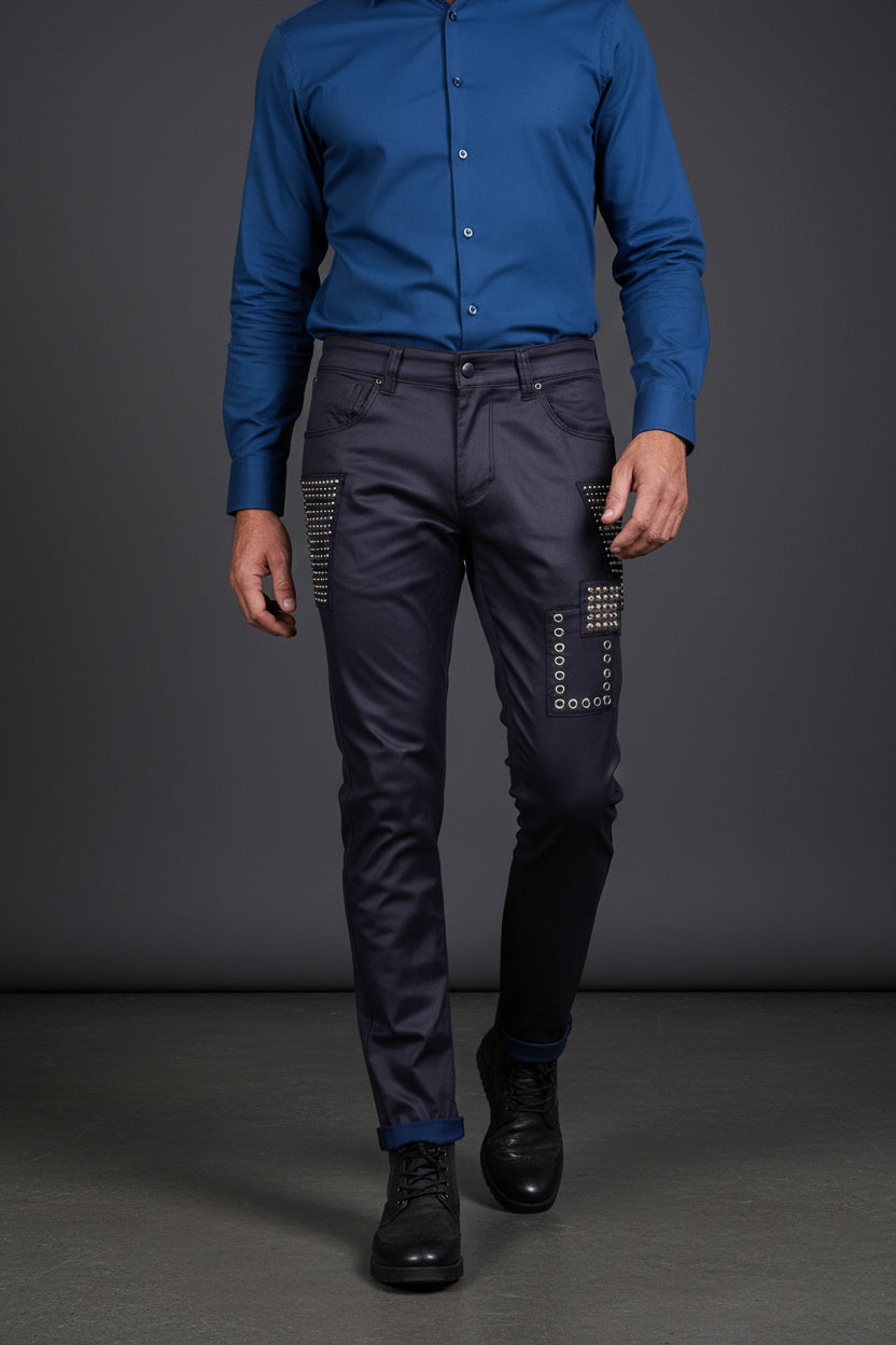 Vercini Luxe Coated Skinny Jeans Navy Blue | Premium Men's Denim