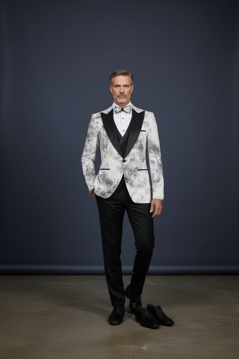 Elegant Black and White Tuxedo for Men – Modern Formal Wedding & Gala Suit
