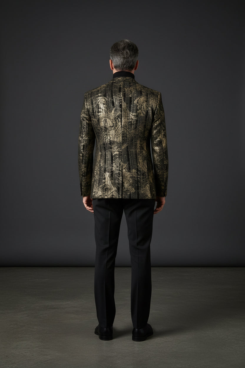 Baroque Velvet Blazer - Vintage Gold & Black Ornate Luxury Jacket