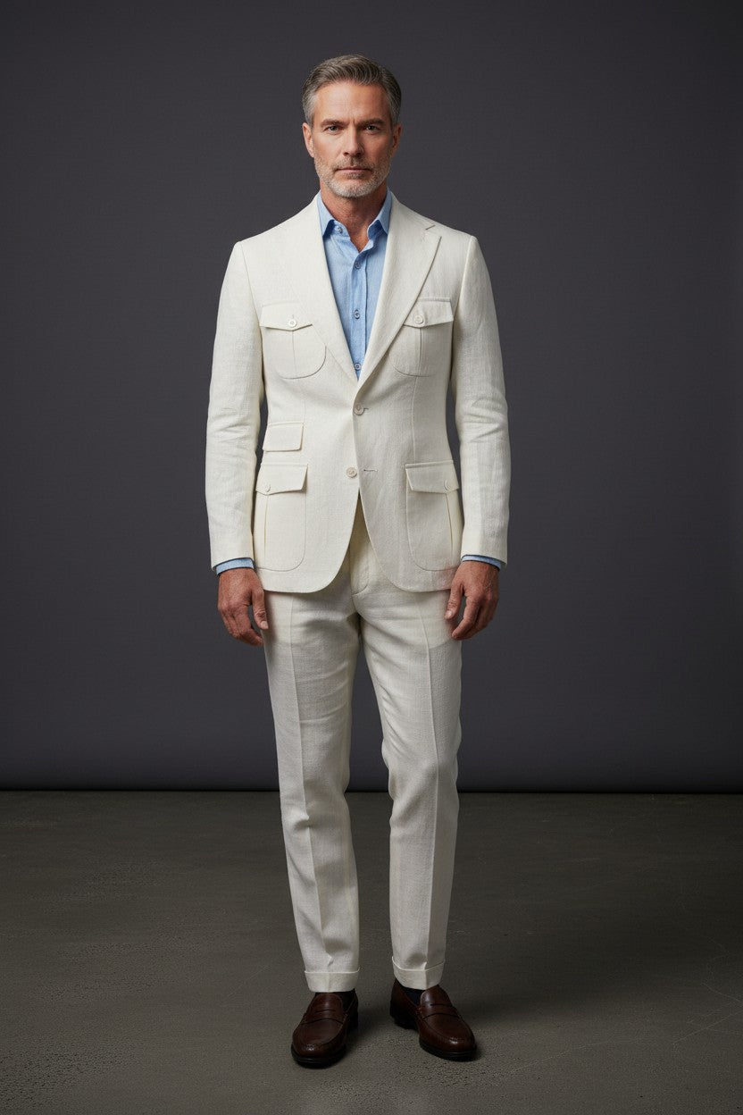 Premium Linen Suit – Green, Navy & White | Vercini