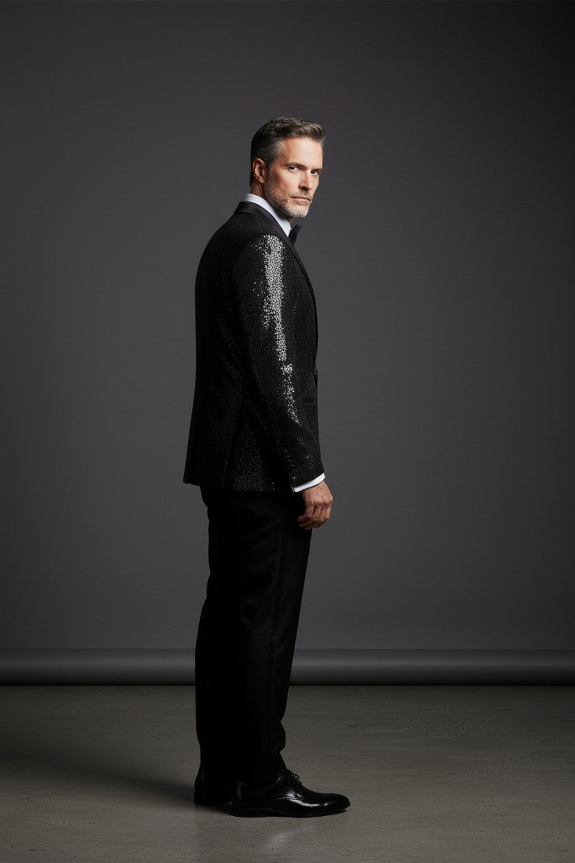 Slim Fit Shiny Tuxedo Suit with Vest