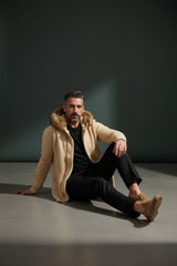 Fur-Trimmed Hooded Long Cardigan