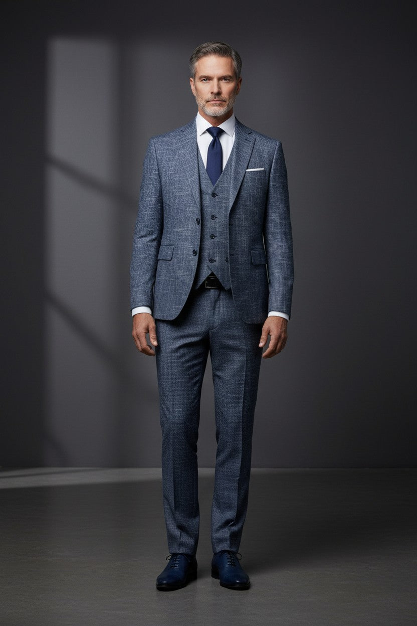 Vercini Chambray Elegance Three-Piece Suit - Charcoal Gray