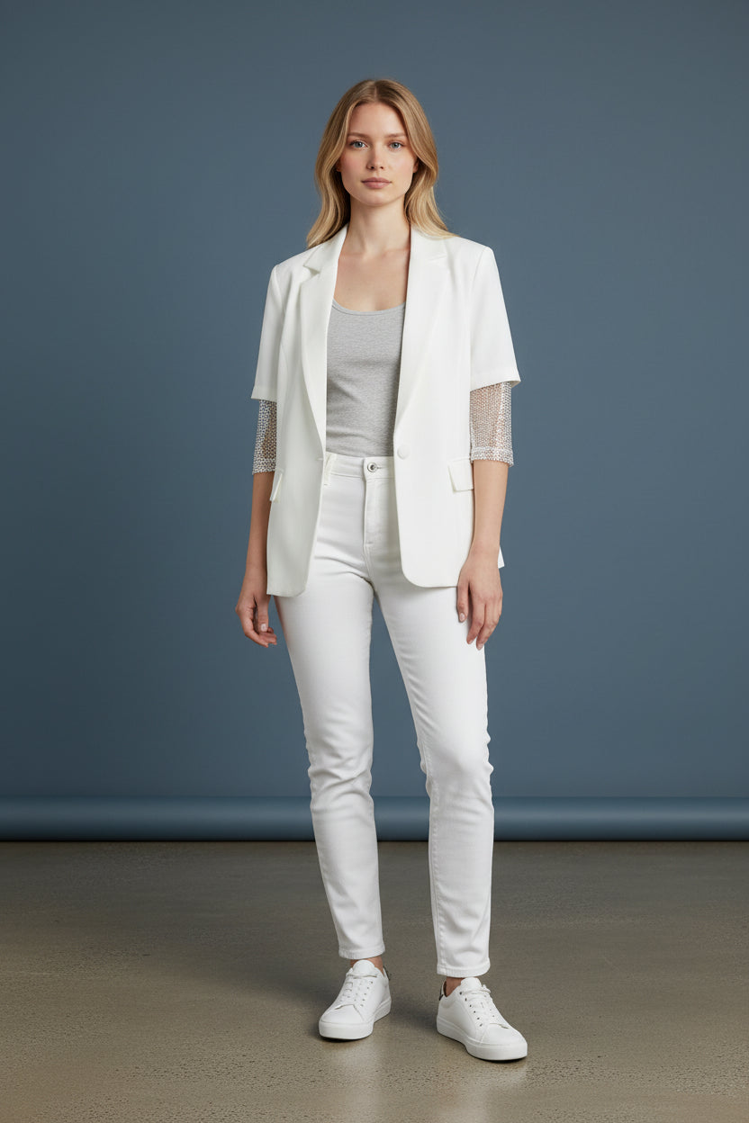 SHIMMERING MESH SLEEVES BLAZER