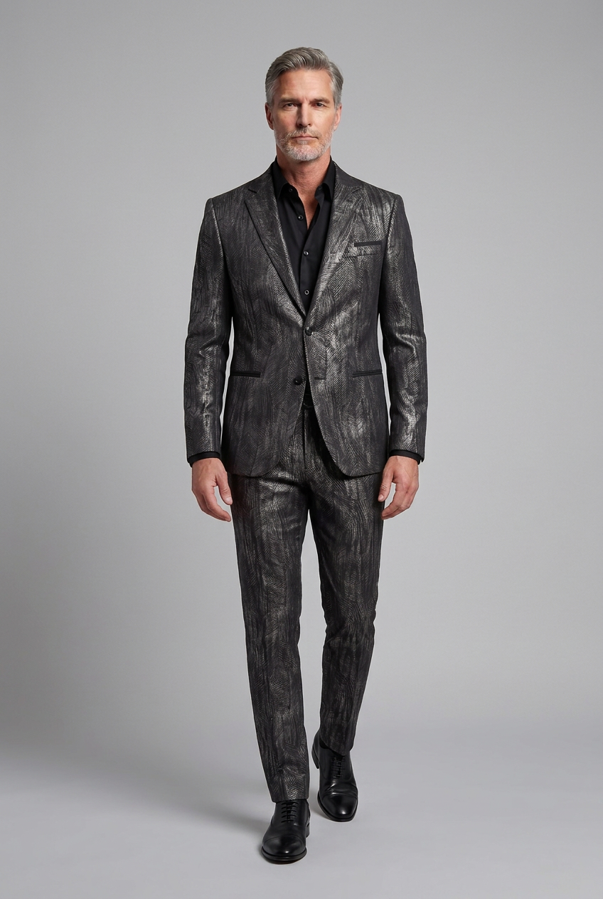 Charcoal Abstract-Pattern Sport Jacket