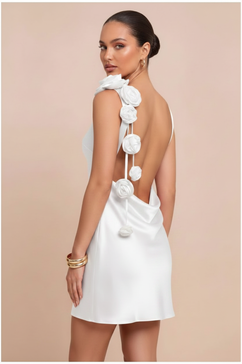 White dress over shoulder
