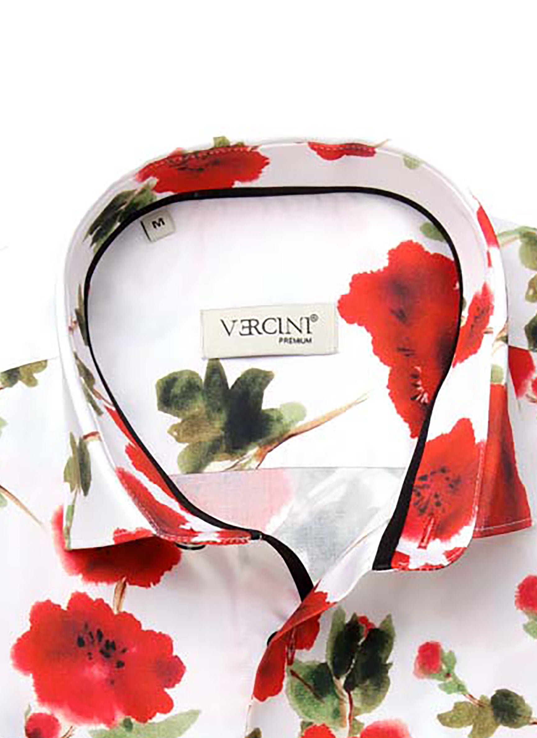 Vercini White Red Poppy Floral Slim Fit Dress Shirt — Garden Edition