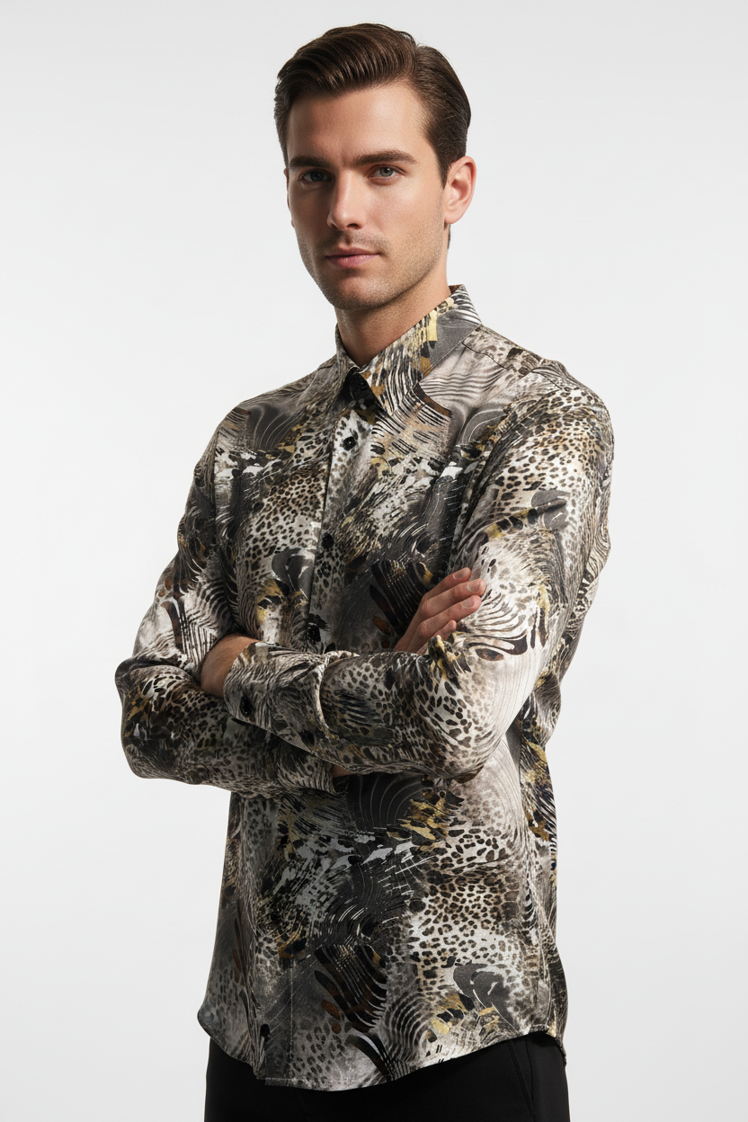 Wild Luxe Silk Shirt - Three-Quarter View