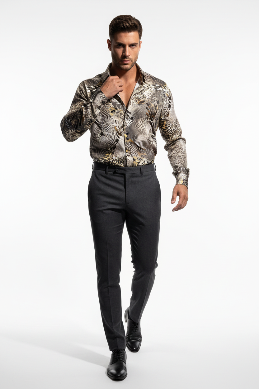 Wild Luxe Silk Shirt - Walking Pose