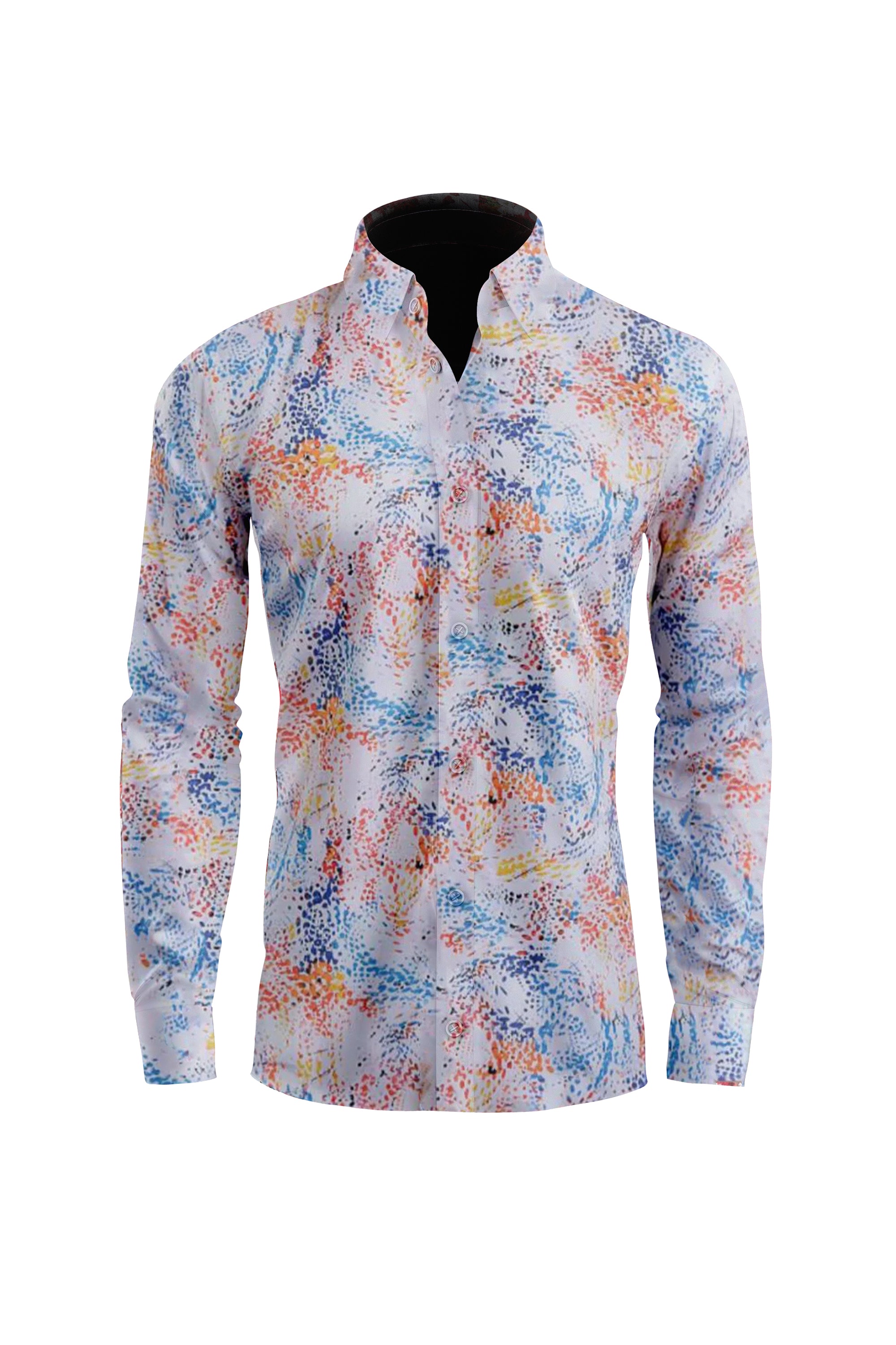Blue Shirt With Wave Orange Yellow Design