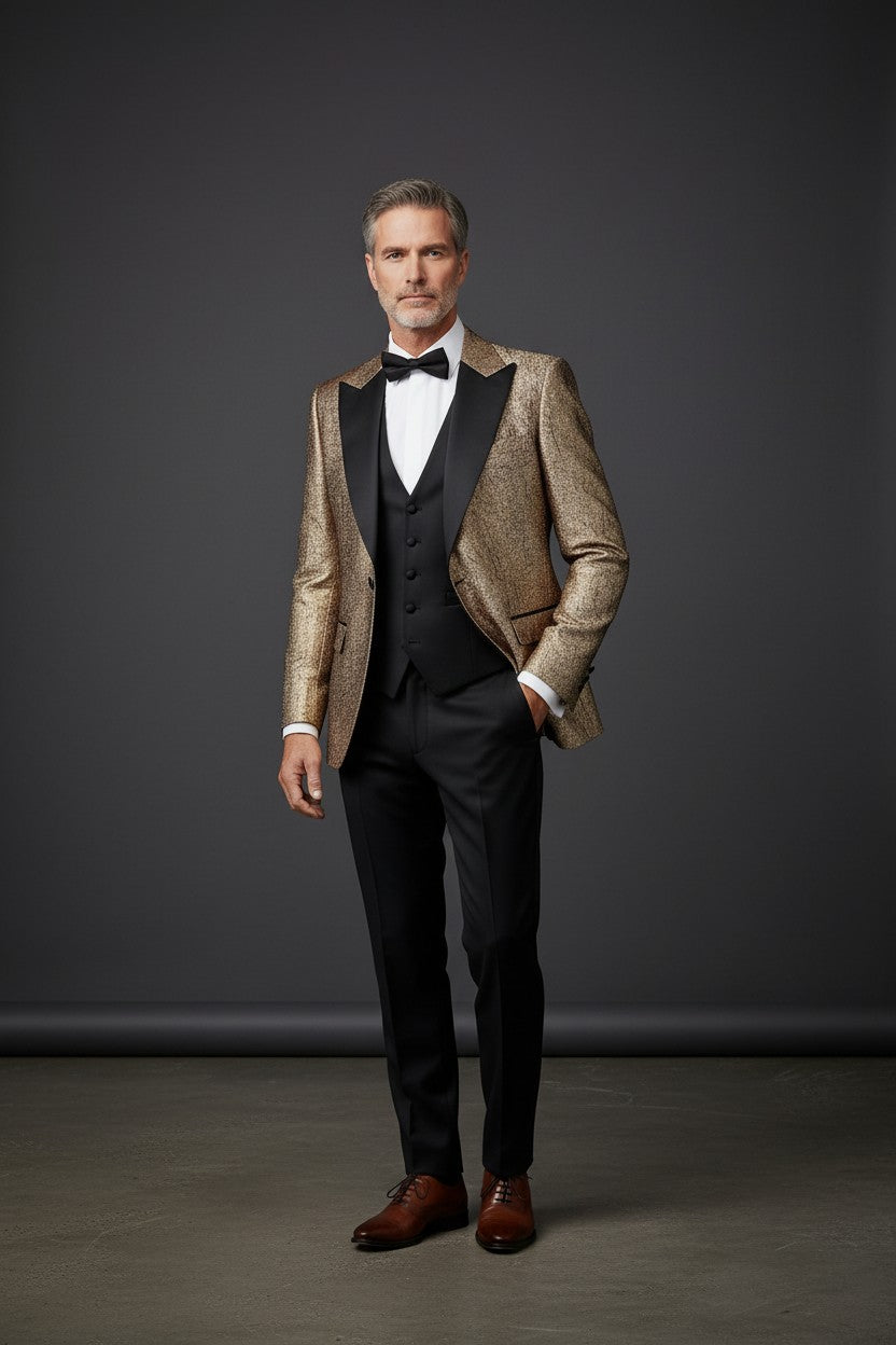 Gold Champagne Shiny 3-Piece Tuxedo - Premium Formal Suit