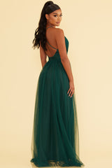 WOVEN DRESS SOLID MESH MAXI GOWN