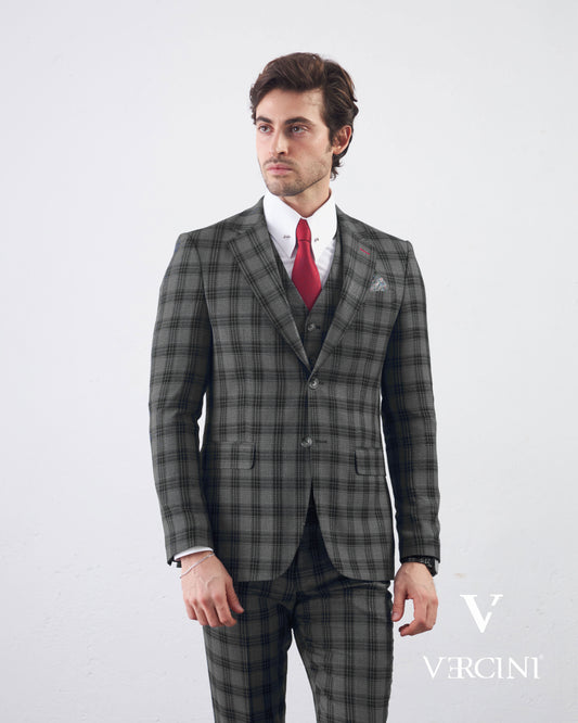 Vercini Men's Elegante Plaid Three-Piece Suit SUITS All Suits Vercini