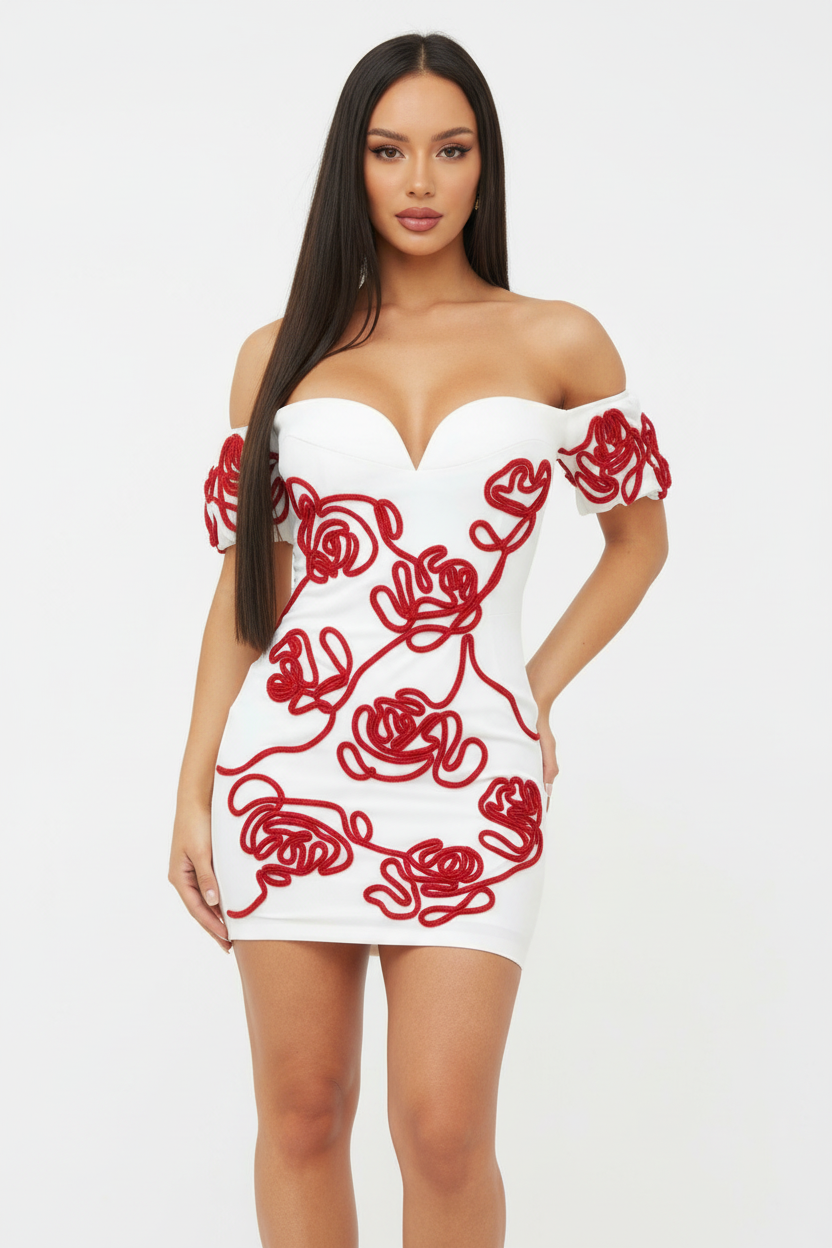 YARN EMBROIDERED PATTERN SQUIGGLE DRESS