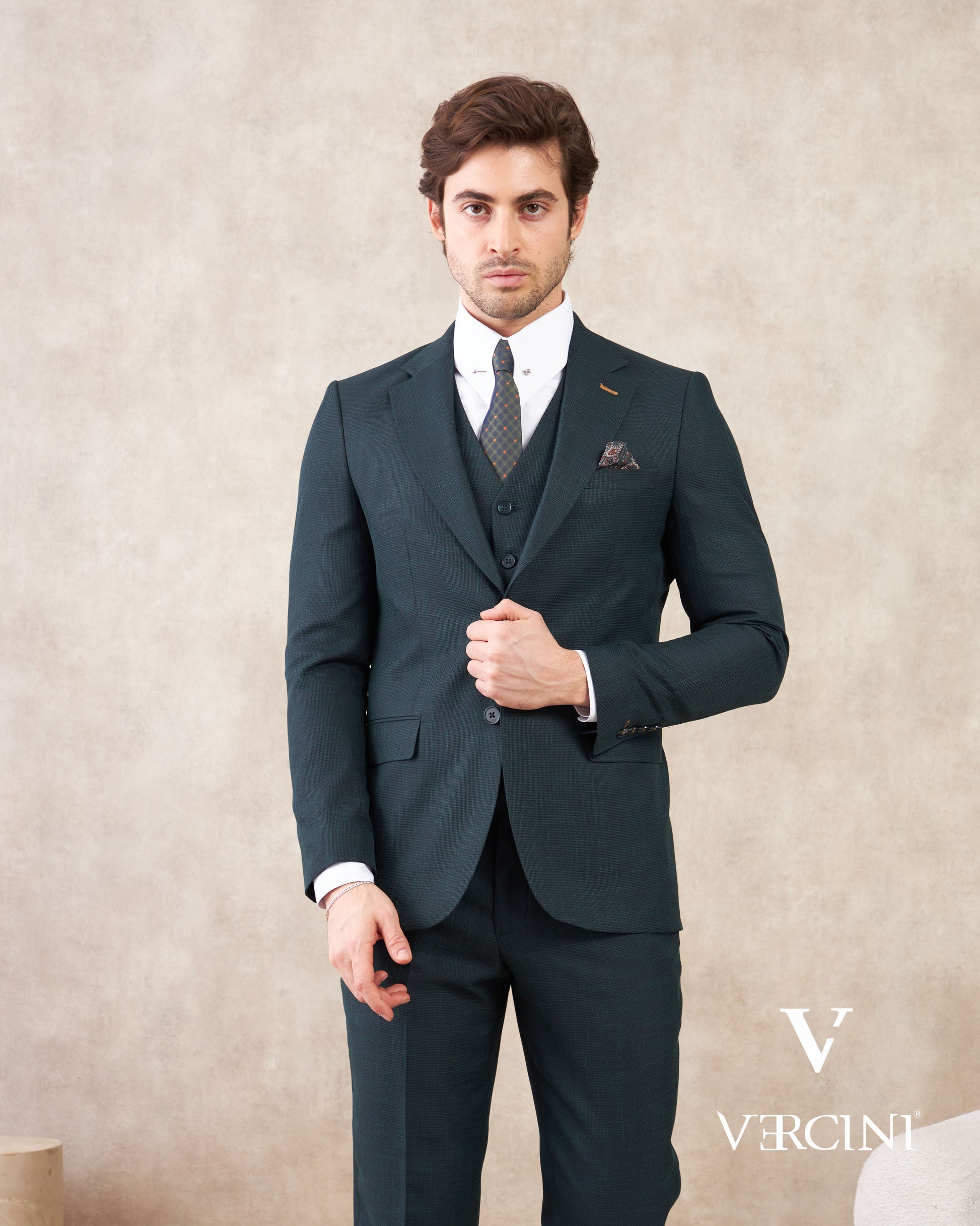 Vercini Verdant Vogue Three-Piece Men's Suit SUITS 3 Piece Suits Vercini