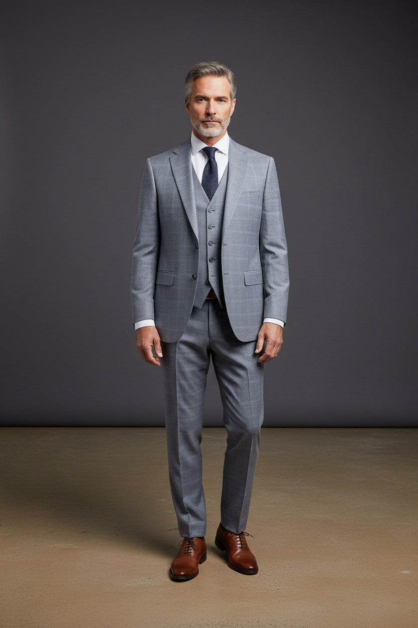 Men's 3-Piece Slim Fit Suit Set - Black & Gray Purple Square Cut
