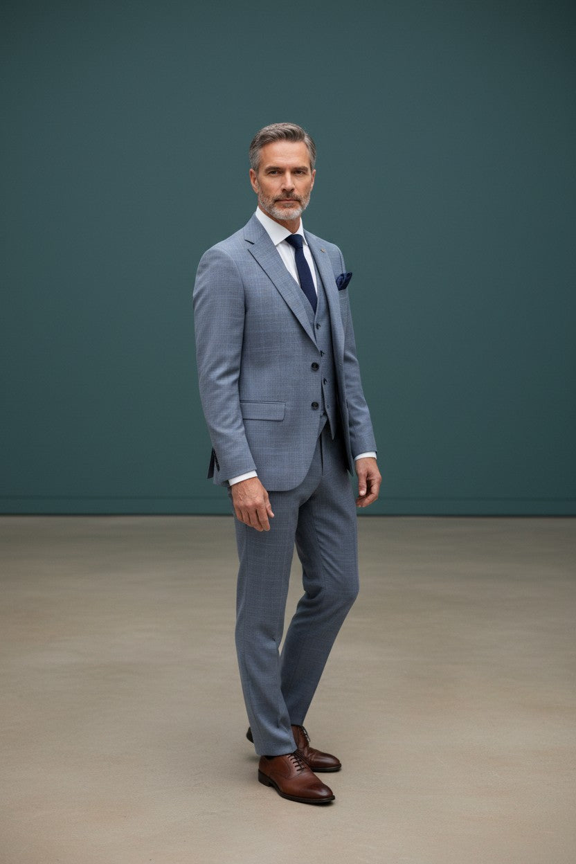 Men's 3-Piece Slim Fit Suit Set - Black & Gray Purple Square Cut