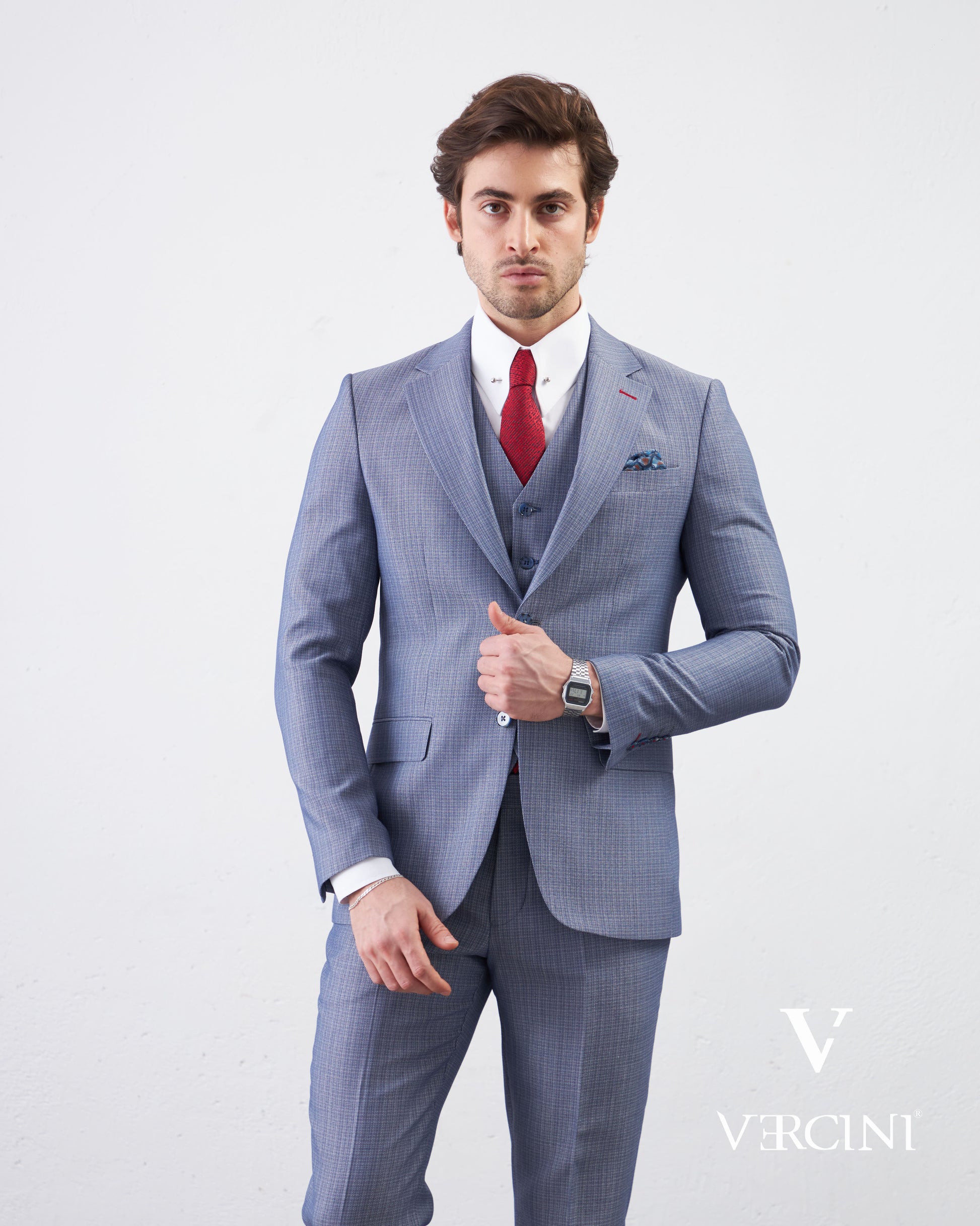 Vercini Azure Elegance Three-Piece Men's Suit SUITS 3 Piece Suits Vercini