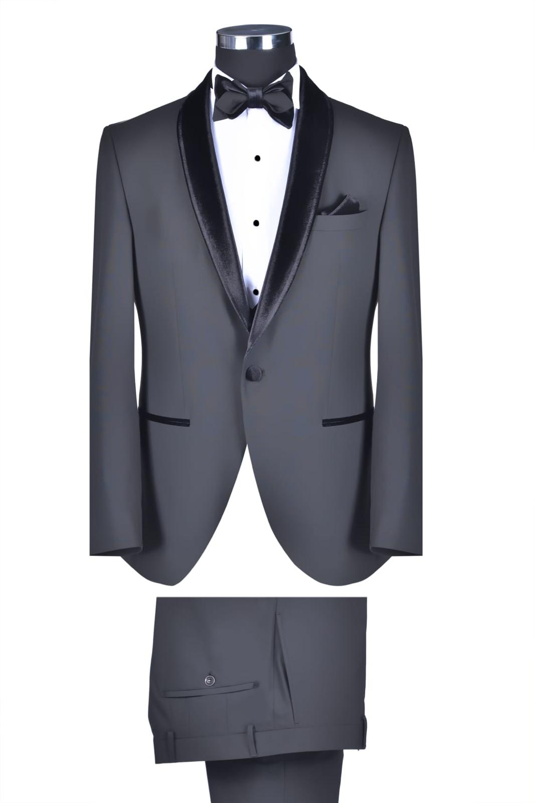 Charcoal Velvet Collar Designer Suit