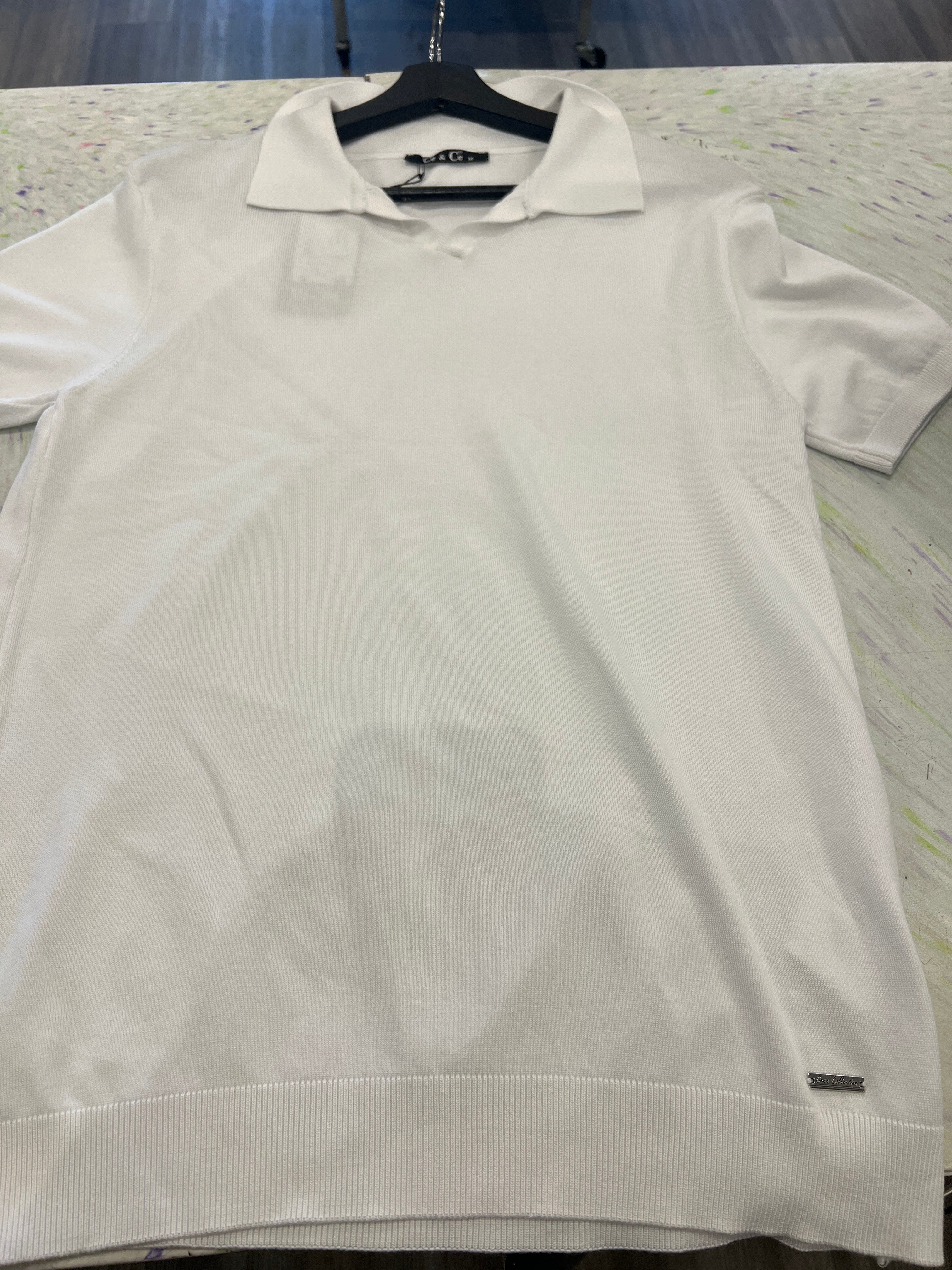 Vercini Fine-Knit Open-Collar Short Sleeve Polo