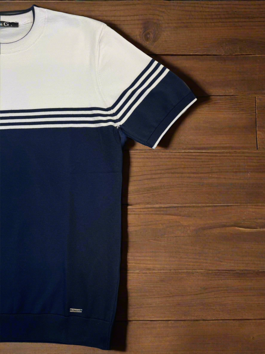 Vercini by CE&CE Striped T-Shirt – Soft Luxe in Grey, Blue & Beige
