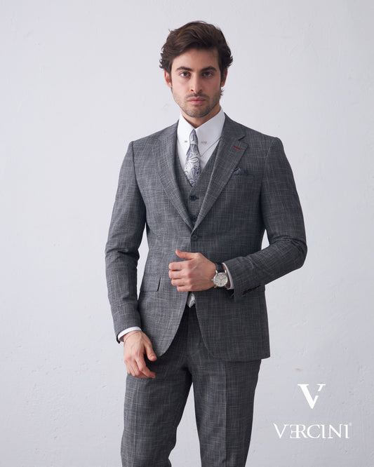 Vercini Charcoal Elegance Three-Piece Men's Suit SUITS 3 Piece Suits Vercini