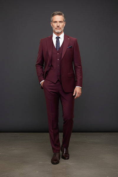 Vercini Premium Burgundy 3-Piece Men's Suit with Patterned Lining