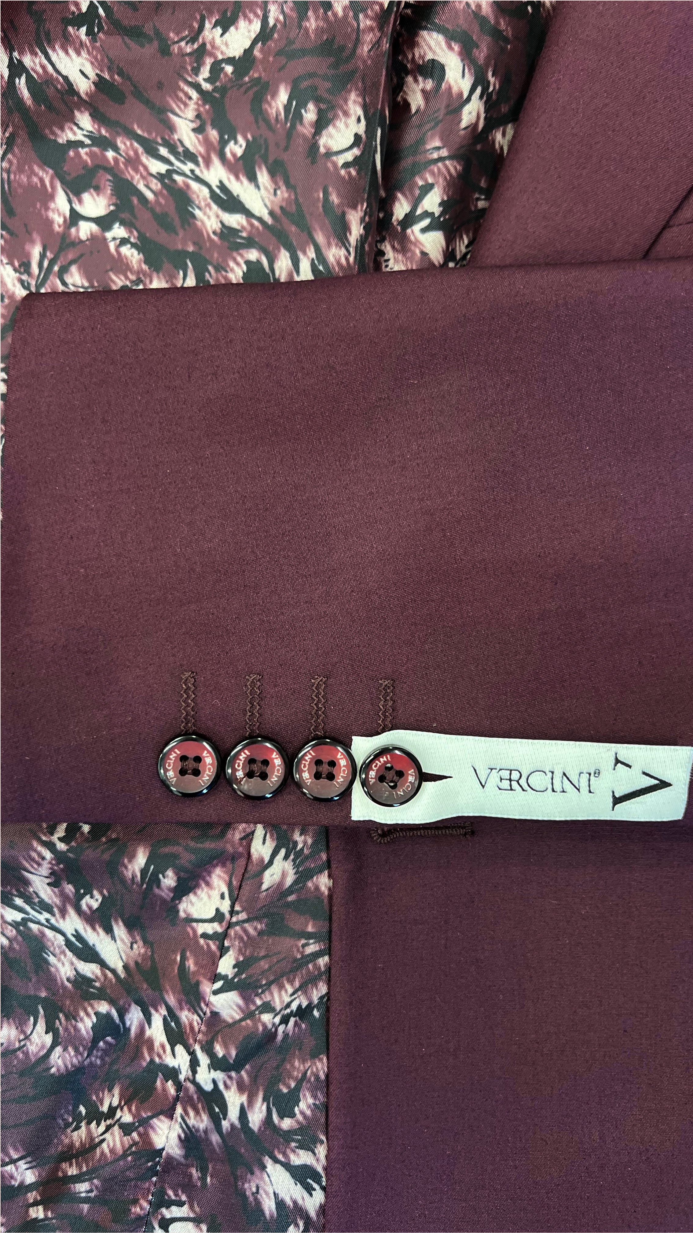 Vercini Premium Burgundy 3-Piece Men's Suit with Patterned Lining