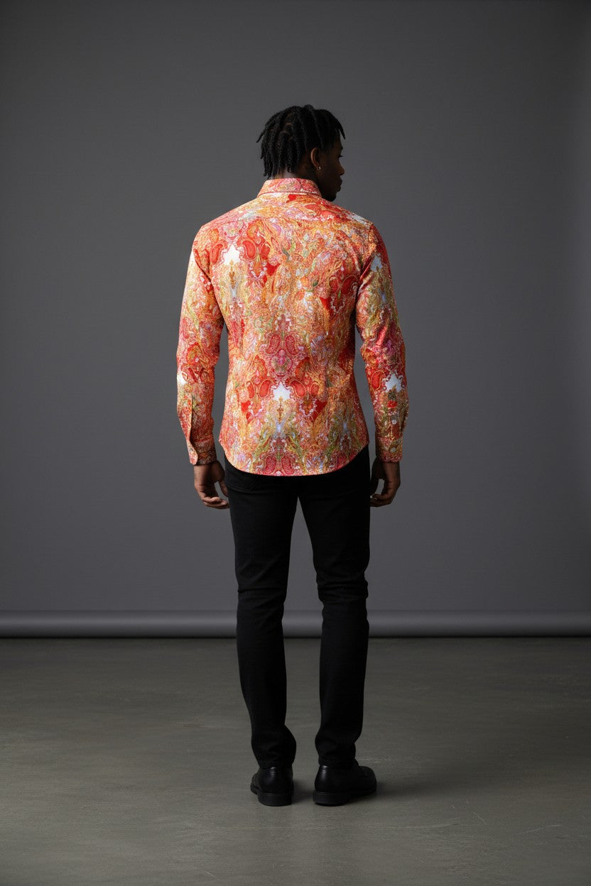 Infra Orange Abstract Shirt – Bold Color, Modern Flow