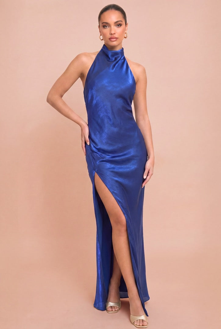 The Celeste Satin Halter Maxi Dress