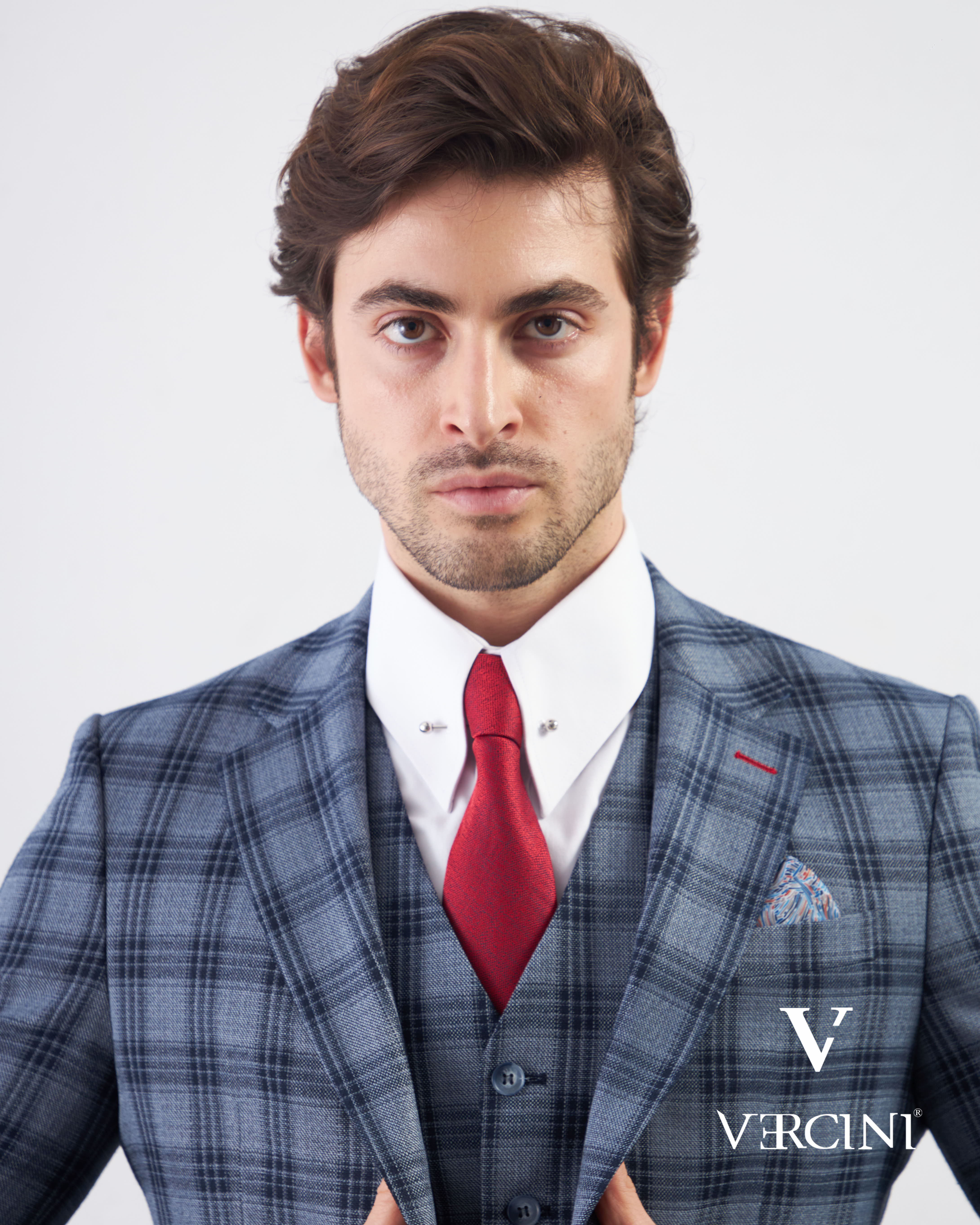 Vercini Men's Elegante Plaid Three-Piece Suit