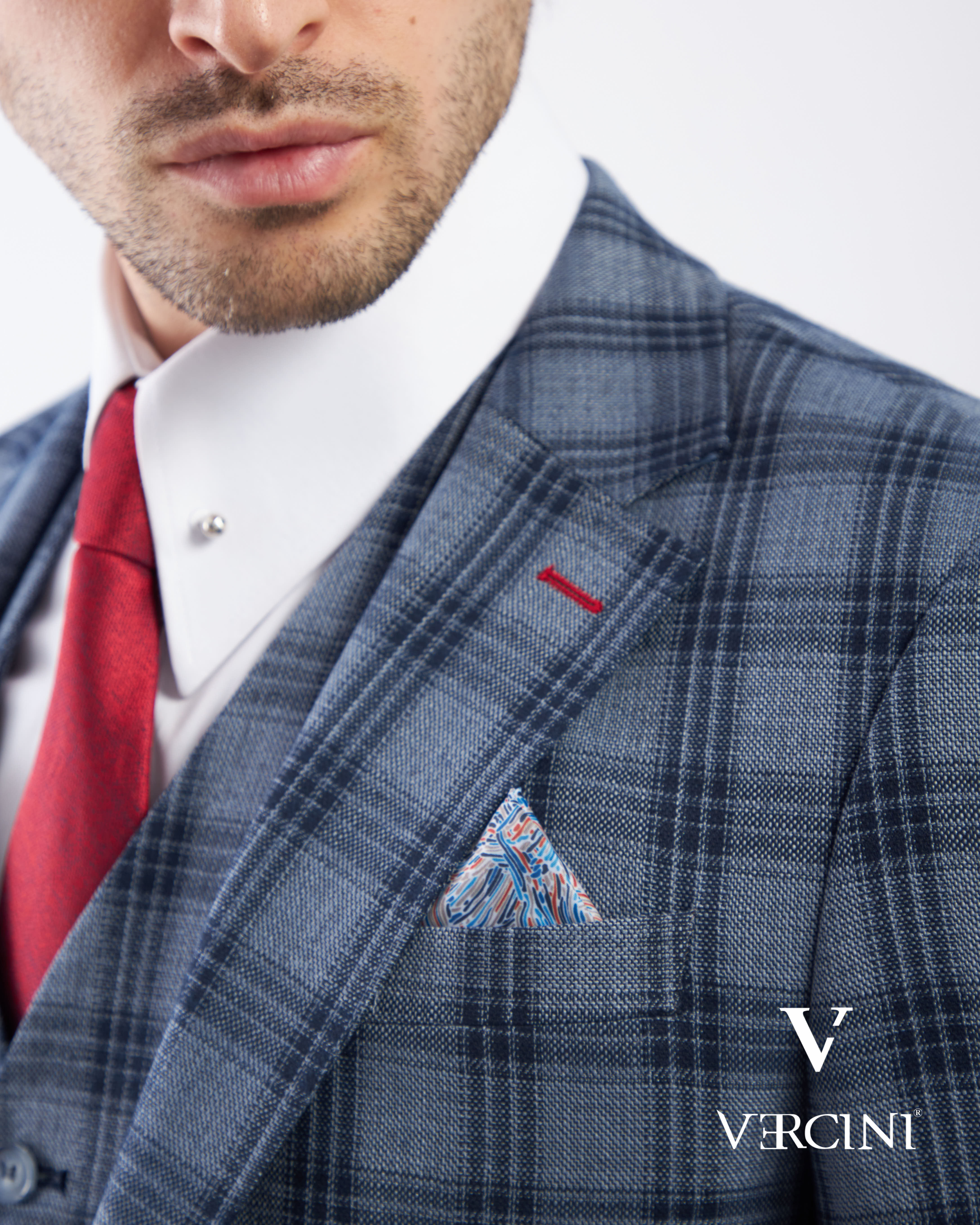 Vercini Men's Elegante Plaid Three-Piece Suit