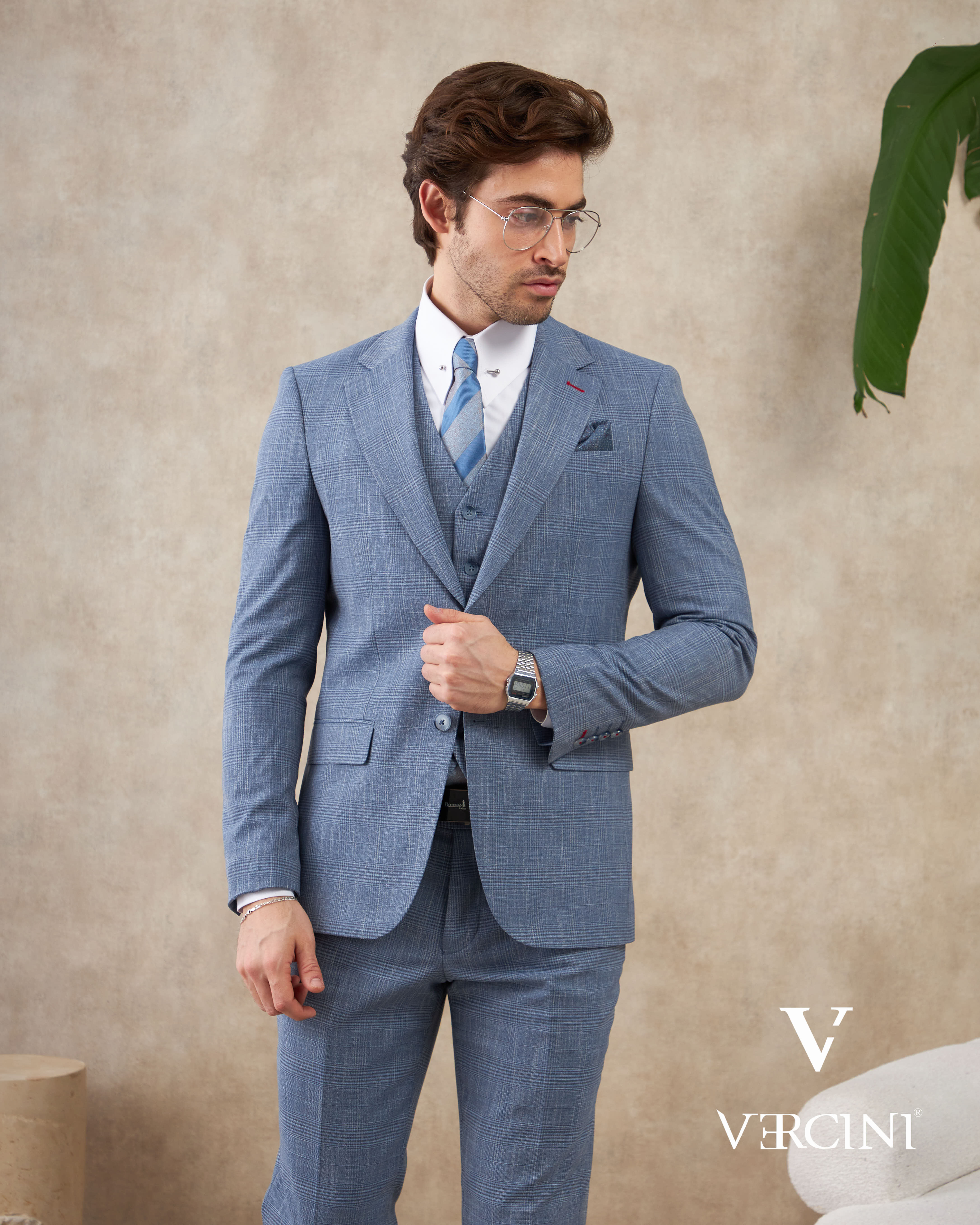 Vercini Urban Sophisticate Light Blue Three-Piece Suit