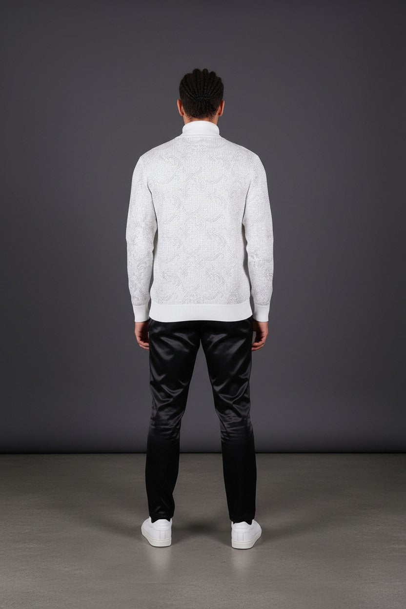 Greek Key Pattern Turtleneck Sweater