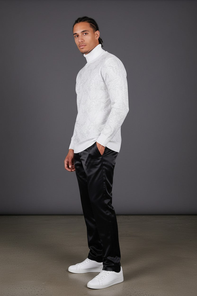 Greek Key Pattern Turtleneck Sweater
