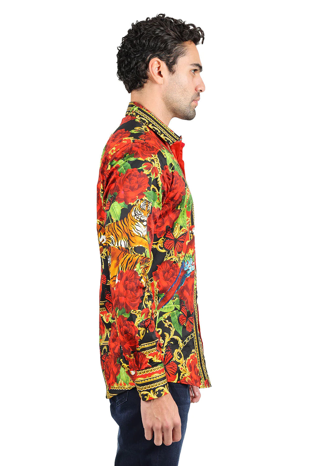 Men's Rhinestone Baroque Long-Sleeve Shirt